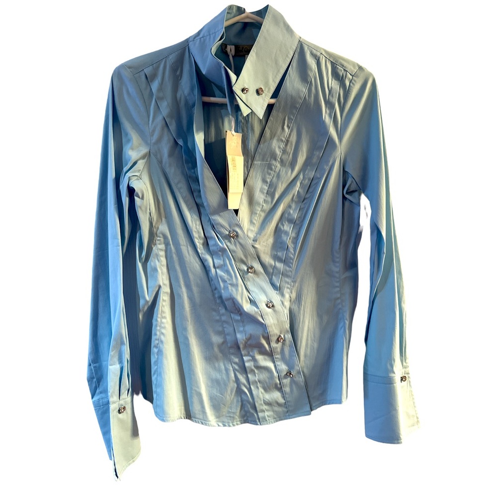✨BNWT✨ stunning light blue rhinestone button shirt made in Italy size M